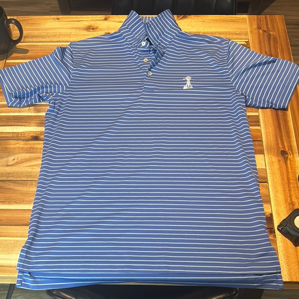 Peter Millar Blue and White Striped Polo Shirt